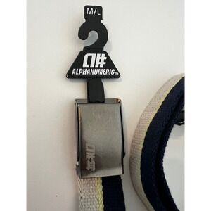 ALPHANUMERIC Striped Canvas Belt M/L‎ Silver Tone Buckle NWT